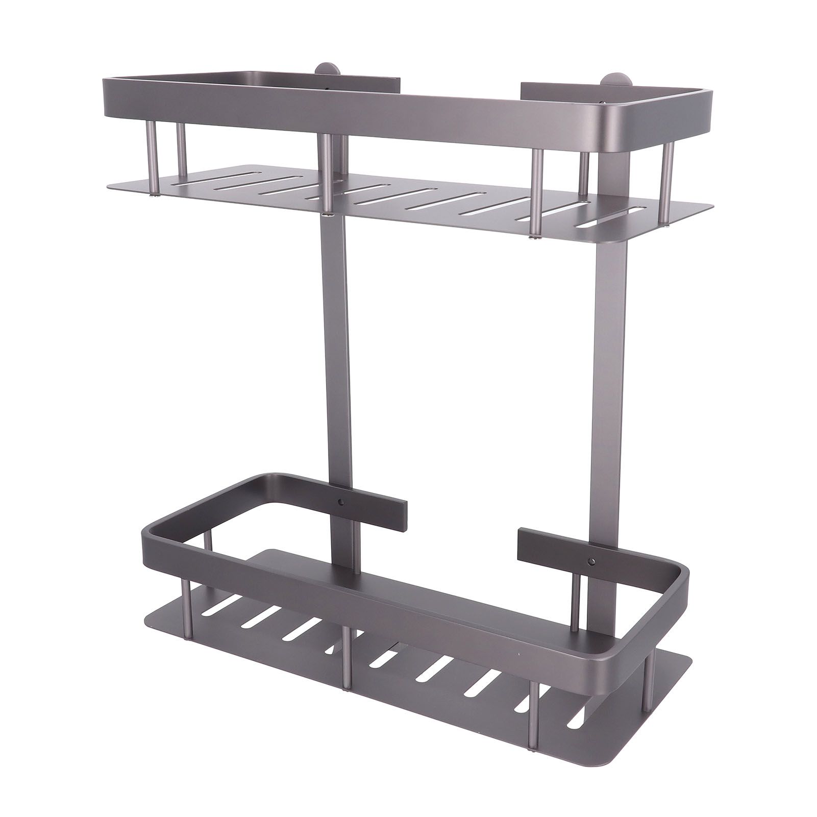 Bathroom Storage Shelf Double Layer Aluminium Alloy Surrounding Edges Wall view 9