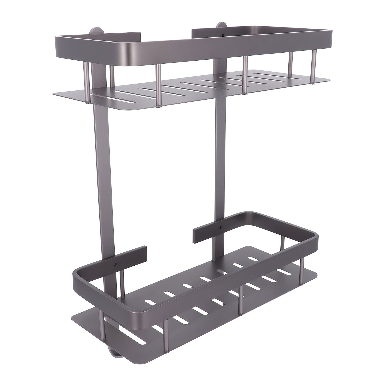 Bathroom Storage Shelf Double Layer Aluminium Alloy Surrounding Edges Wall view 10