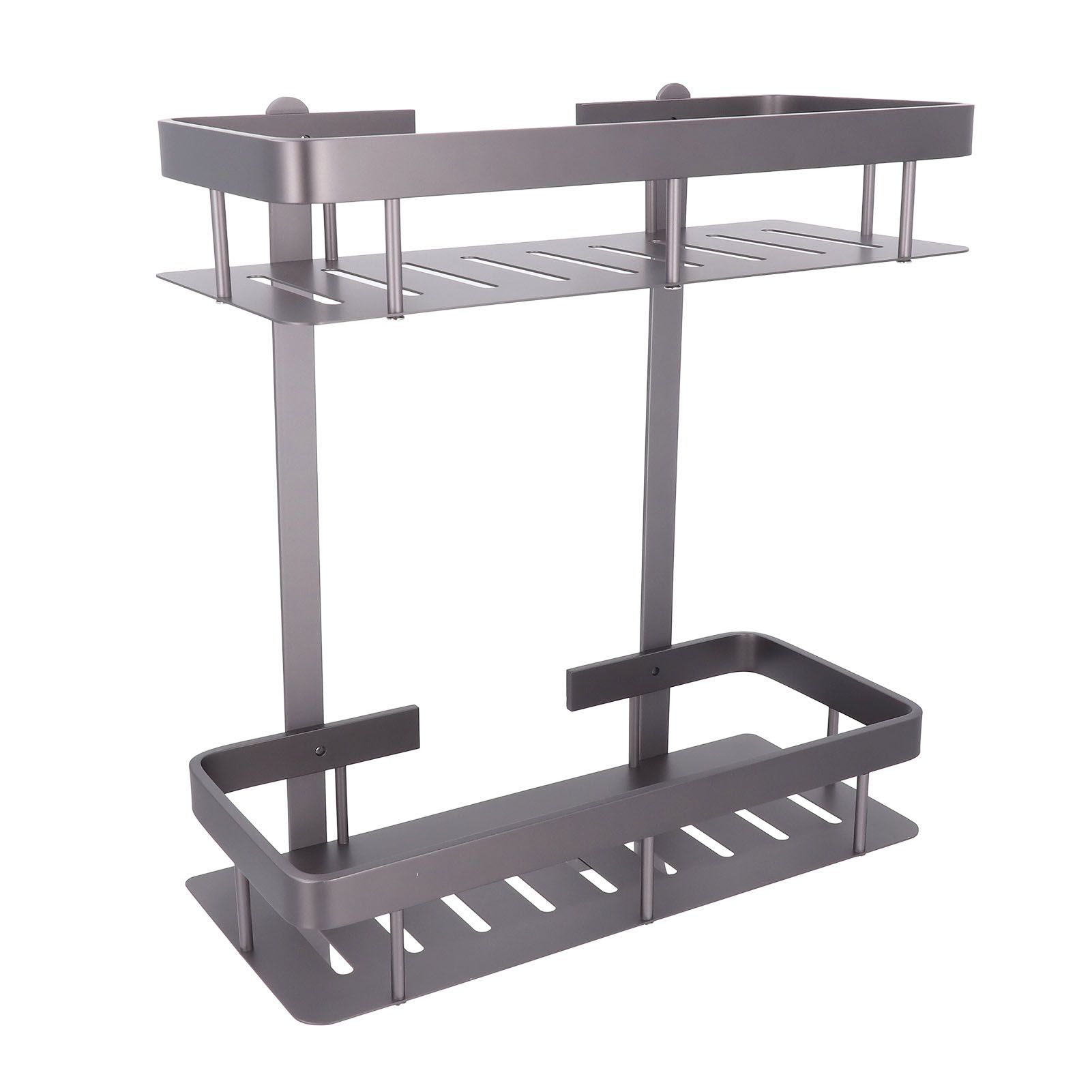 Bathroom Storage Shelf Double Layer Aluminium Alloy Surrounding Edges Wall view 11