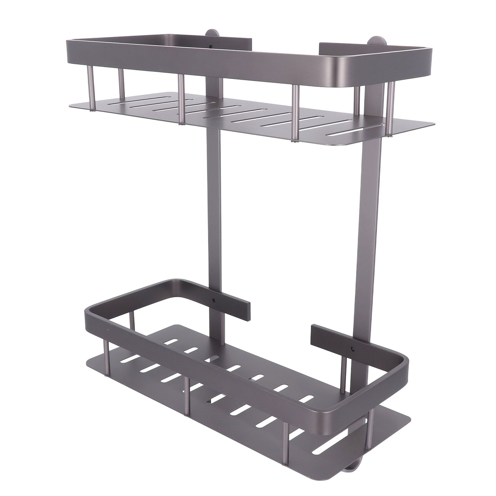 Bathroom Storage Shelf Double Layer Aluminium Alloy Surrounding Edges Wall view 12