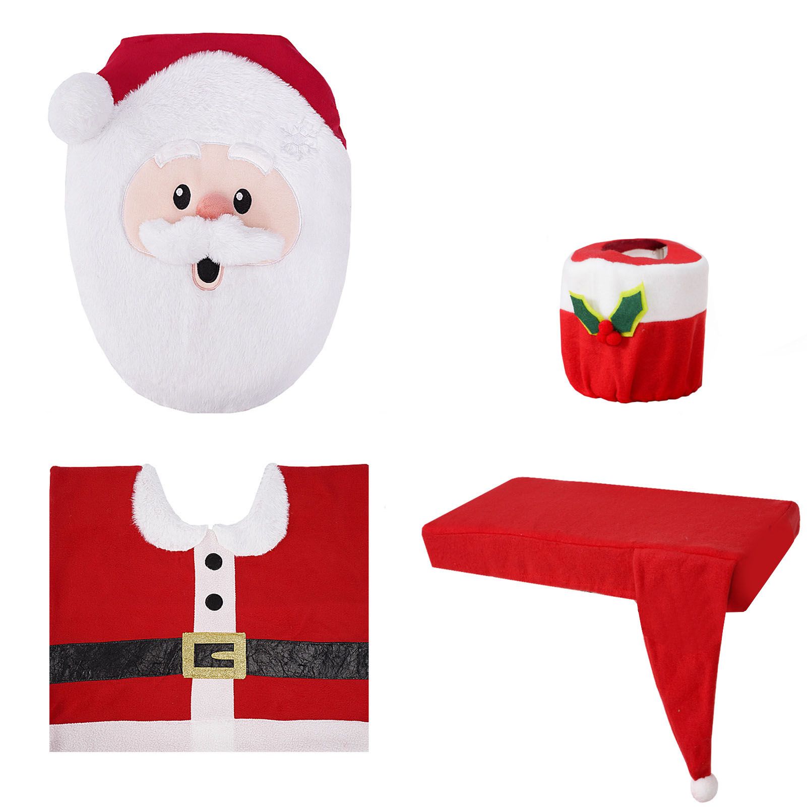 4Pcs Xmas Toilet Seat Cover Set Soft Cute Look Protective Santa Toilet Seat view 3