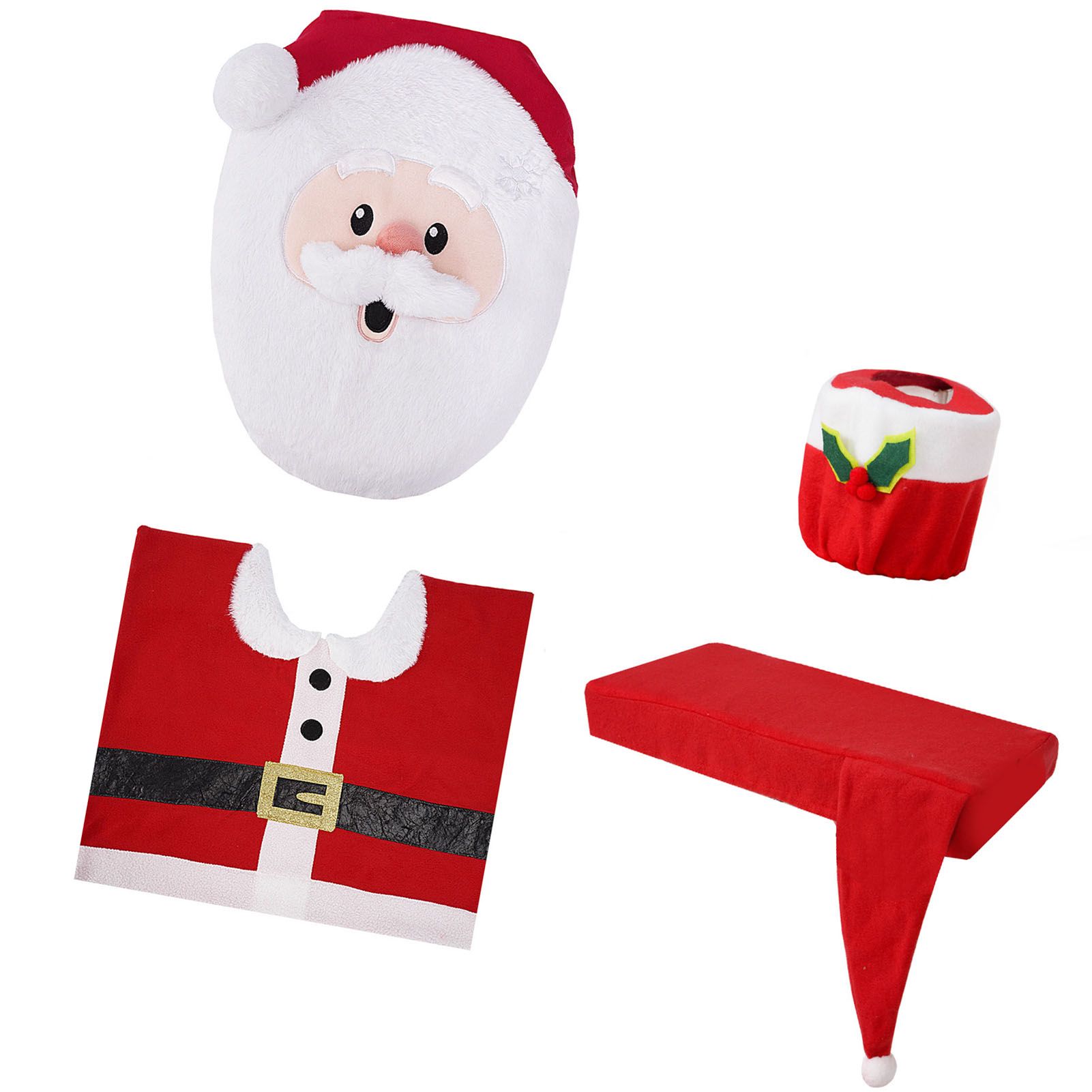 4Pcs Xmas Toilet Seat Cover Set Soft Cute Look Protective Santa Toilet Seat view 4