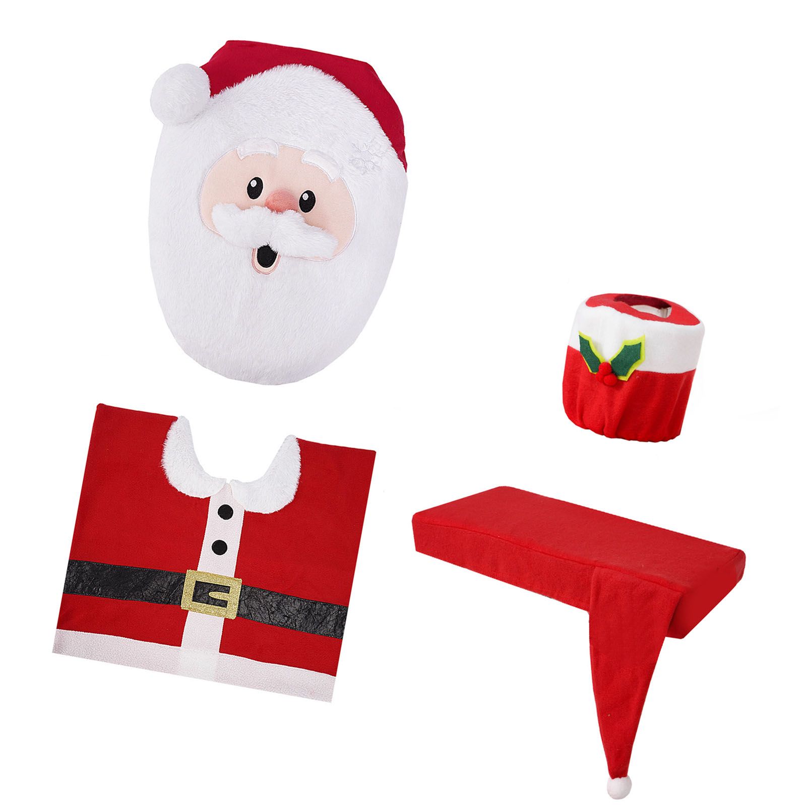 4Pcs Xmas Toilet Seat Cover Set Soft Cute Look Protective Santa Toilet Seat view 6