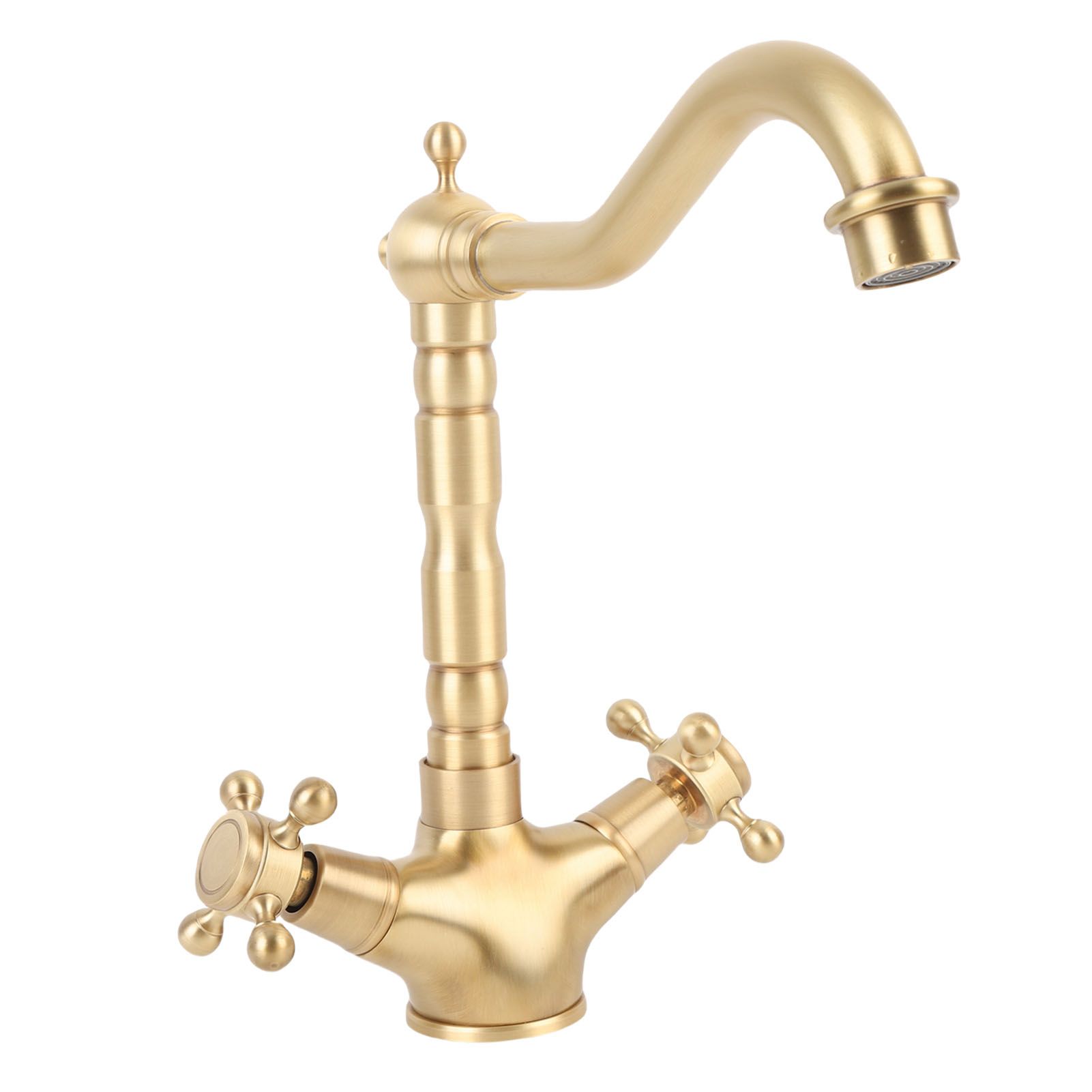 Basin Faucet Short Brass Double Handle Cold Hot Water Swivel Sink Faucet for view 4