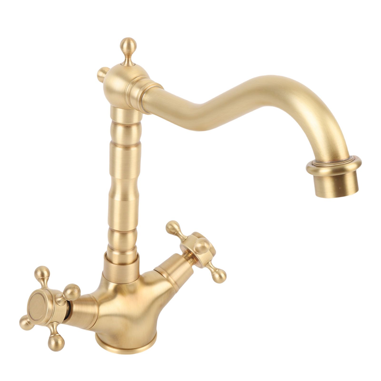 Basin Faucet Short Brass Double Handle Cold Hot Water Swivel Sink Faucet for view 6