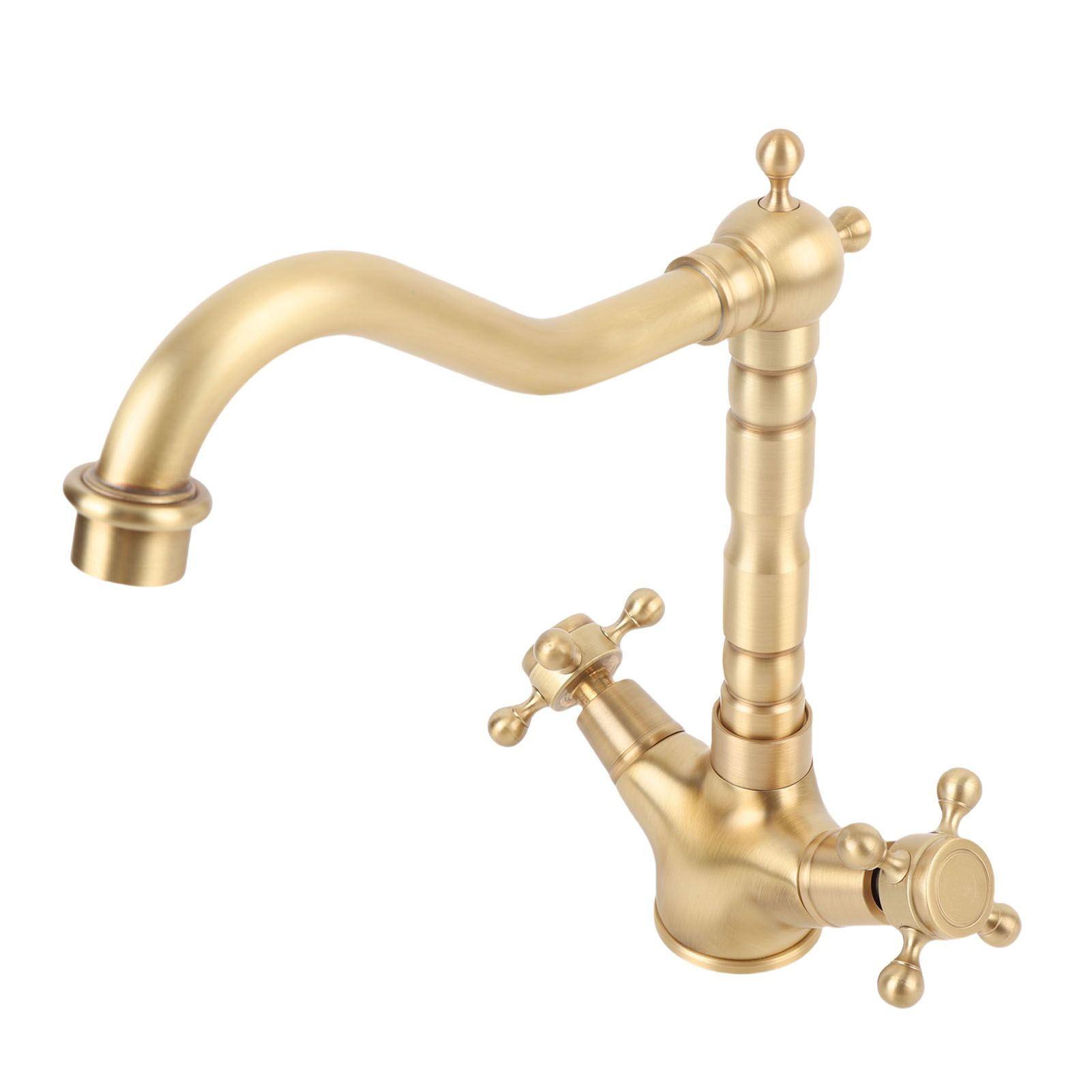 Basin Faucet Short Brass Double Handle Cold Hot Water Swivel Sink Faucet for view 8