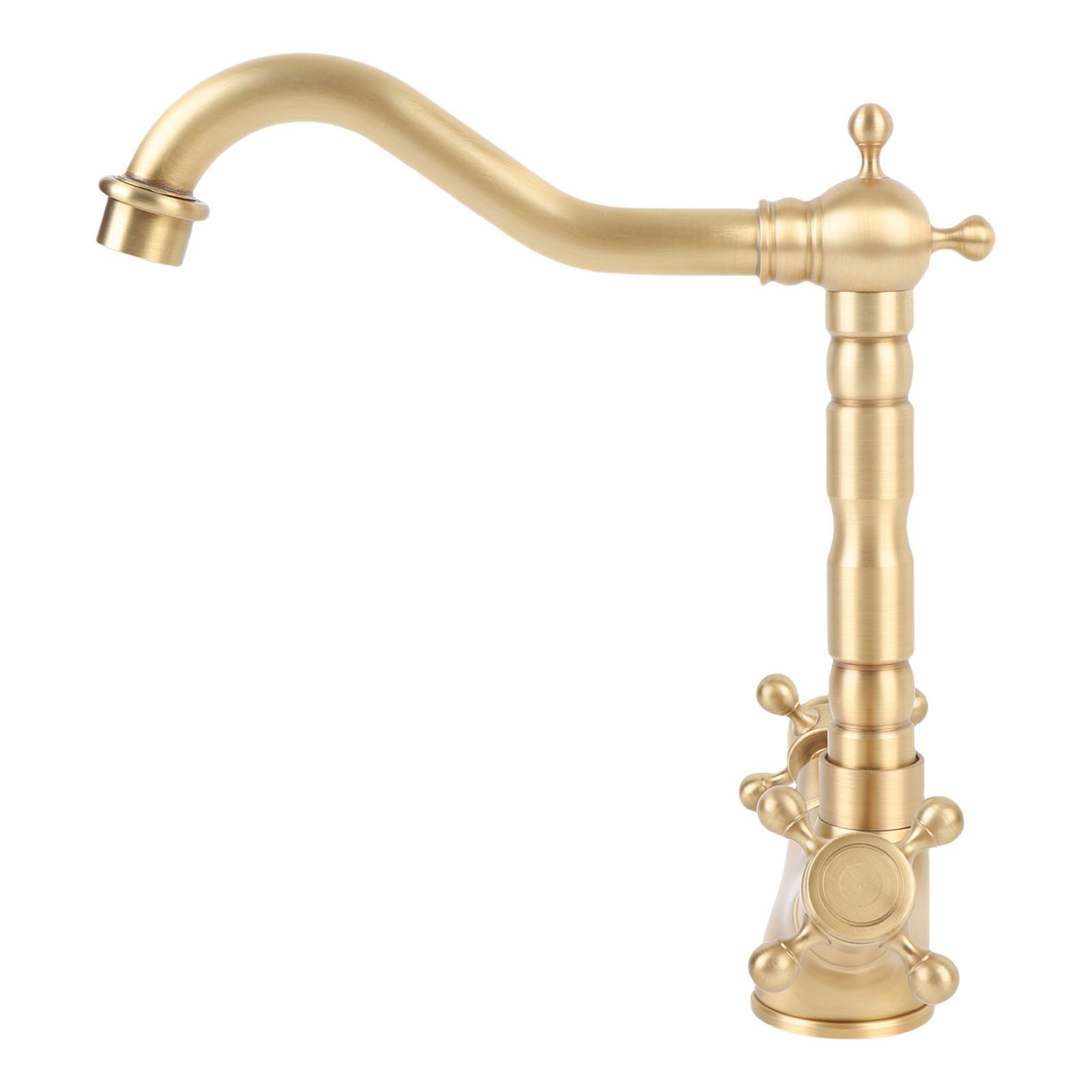 Basin Faucet Short Brass Double Handle Cold Hot Water Swivel Sink Faucet for view 9