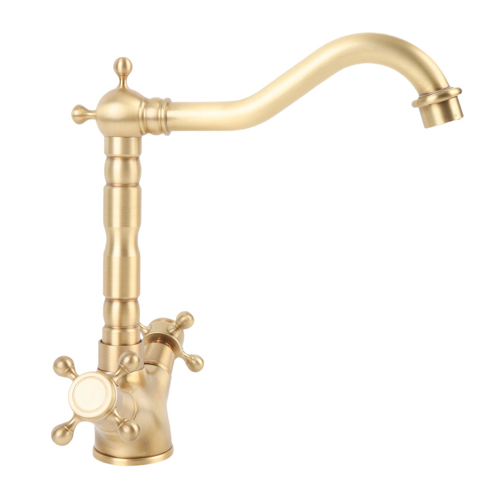 Basin Faucet Short Brass Double Handle Cold Hot Water Swivel Sink Faucet for view 11