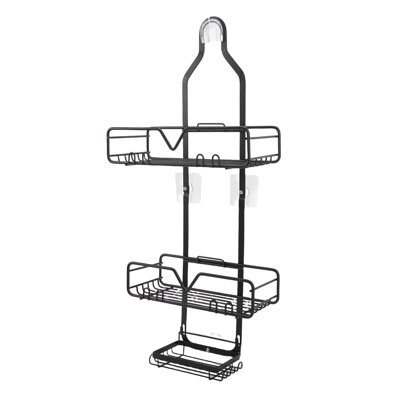 Hanging Shower Organizer Frosted Black Minimalist Modern Multi Layer High view 6
