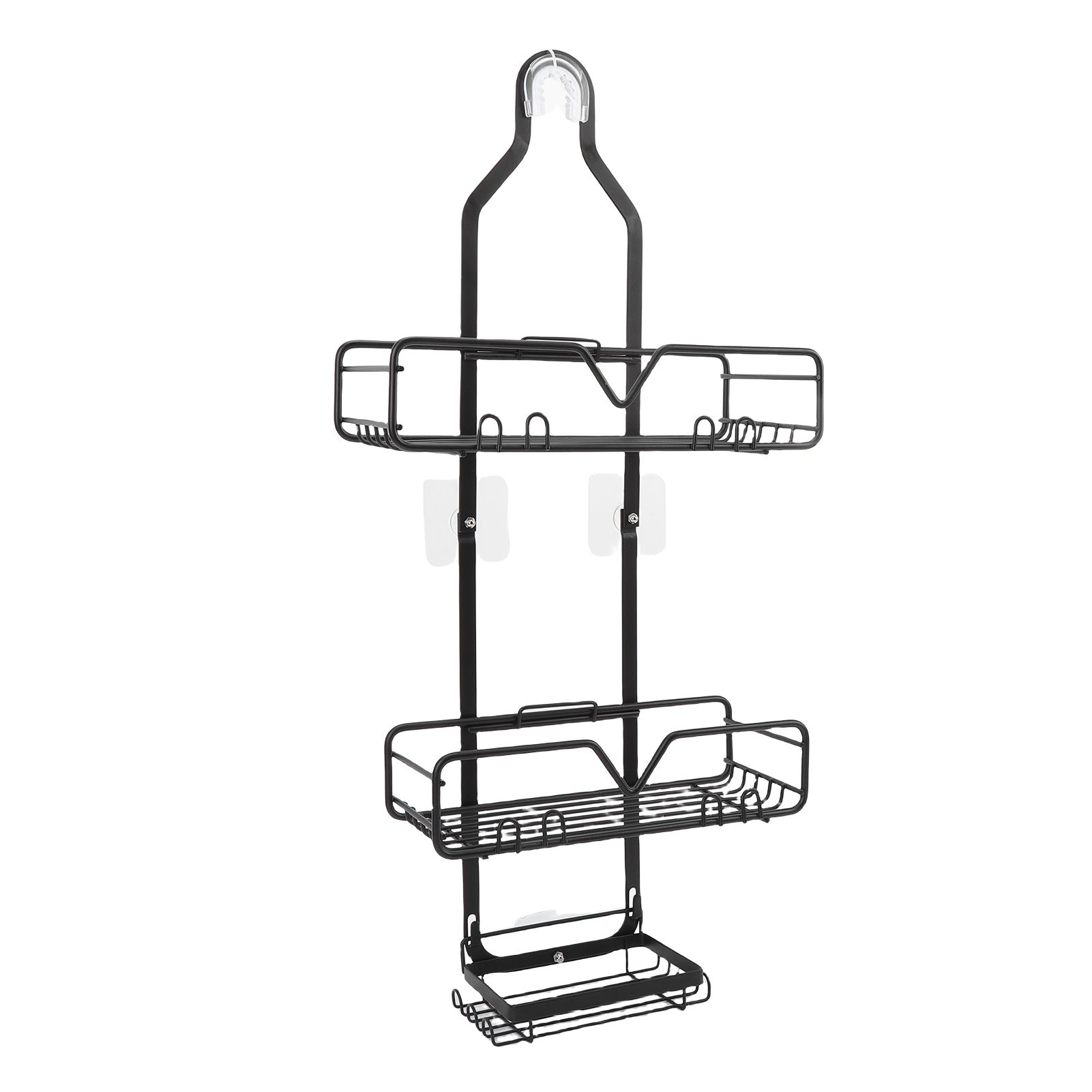 Hanging Shower Organizer Frosted Black Minimalist Modern Multi Layer High view 8
