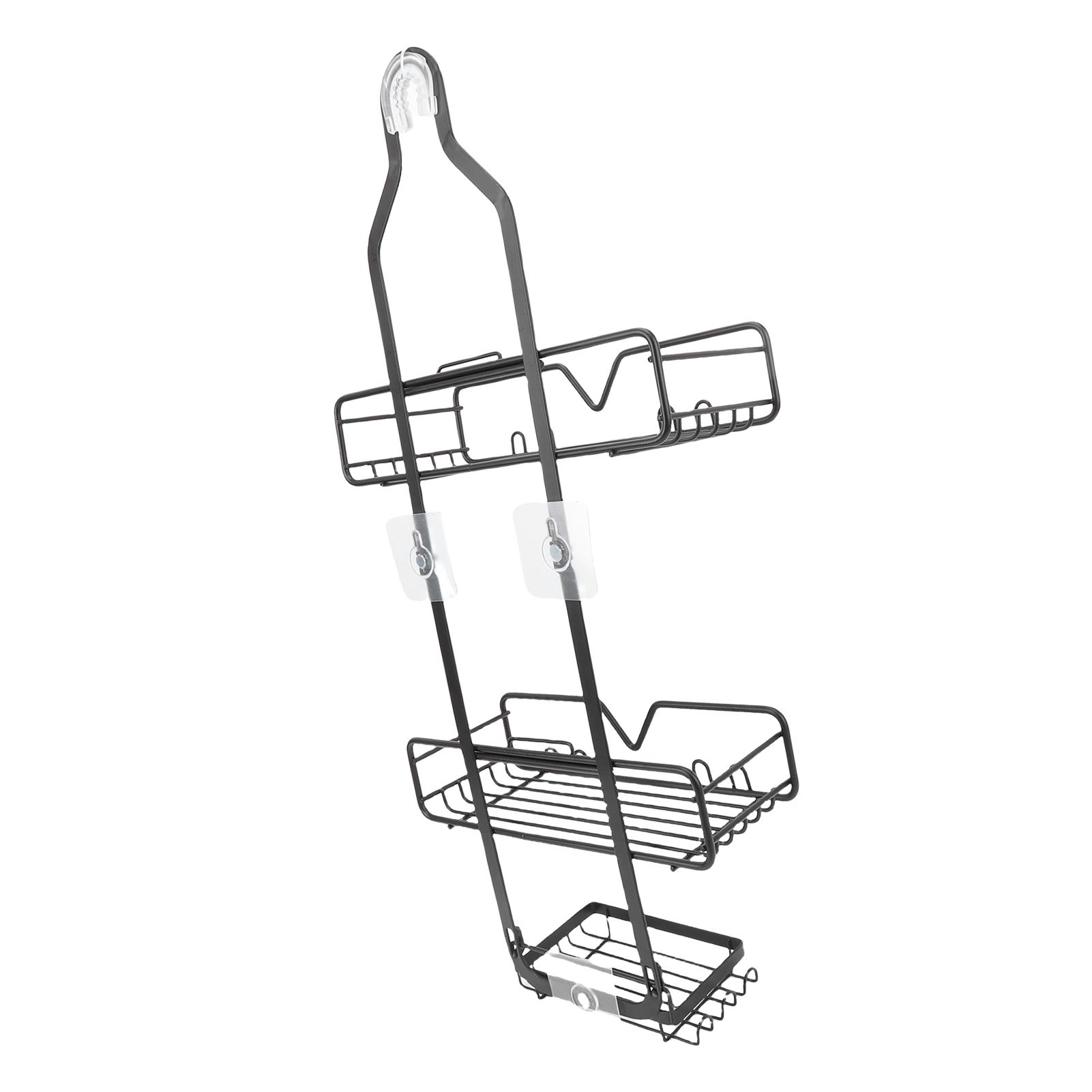 Hanging Shower Organizer Frosted Black Minimalist Modern Multi Layer High view 9