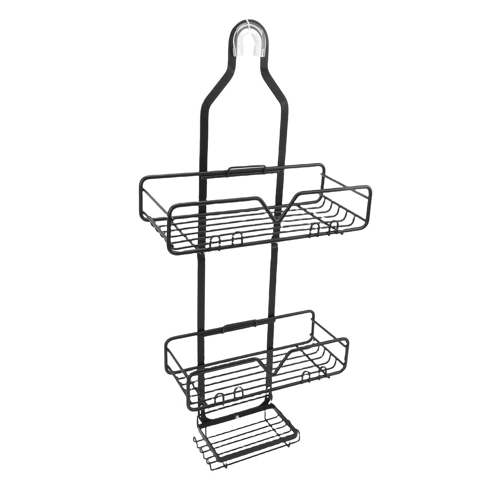 Hanging Shower Organizer Frosted Black Minimalist Modern Multi Layer High view 10