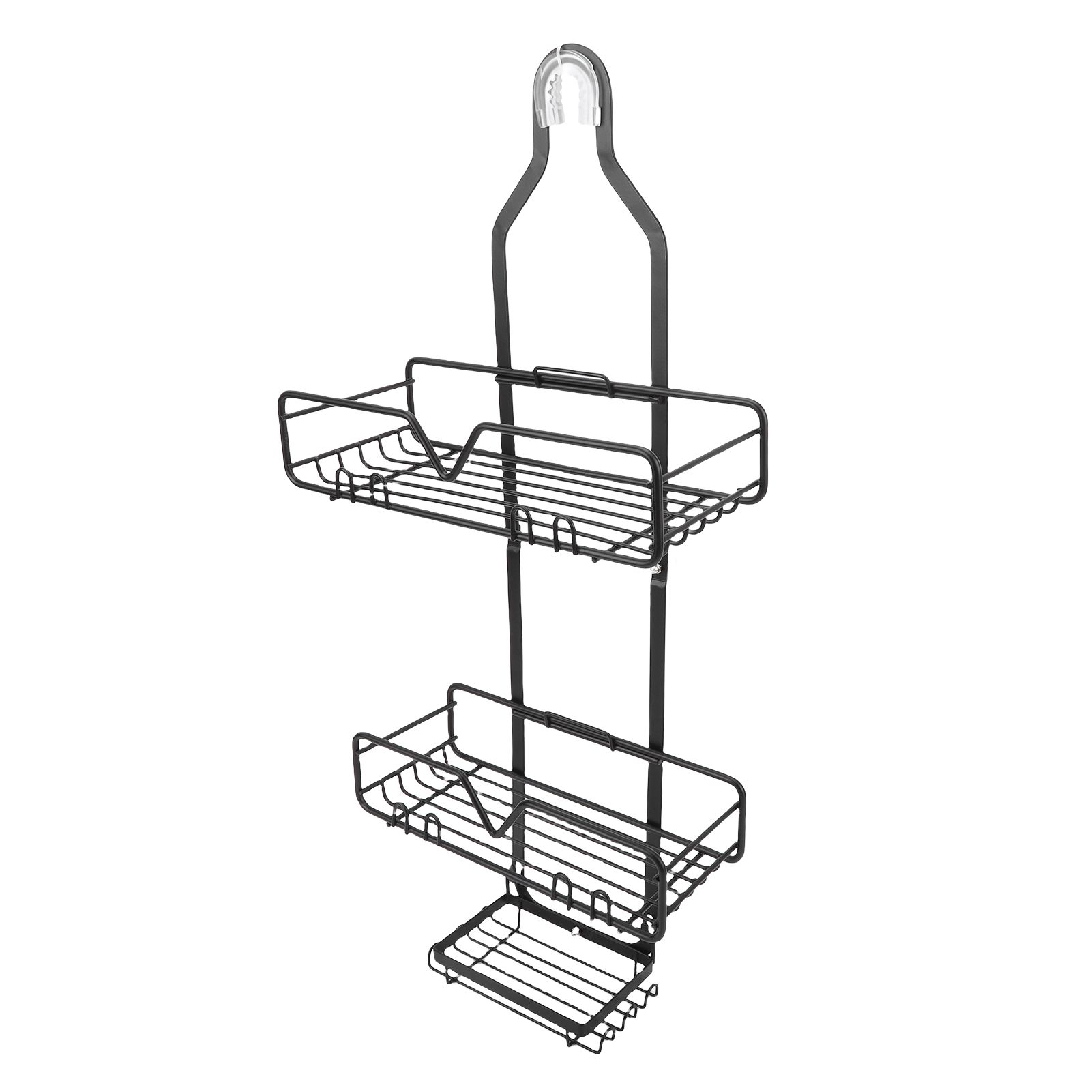 Hanging Shower Organizer Frosted Black Minimalist Modern Multi Layer High view 11