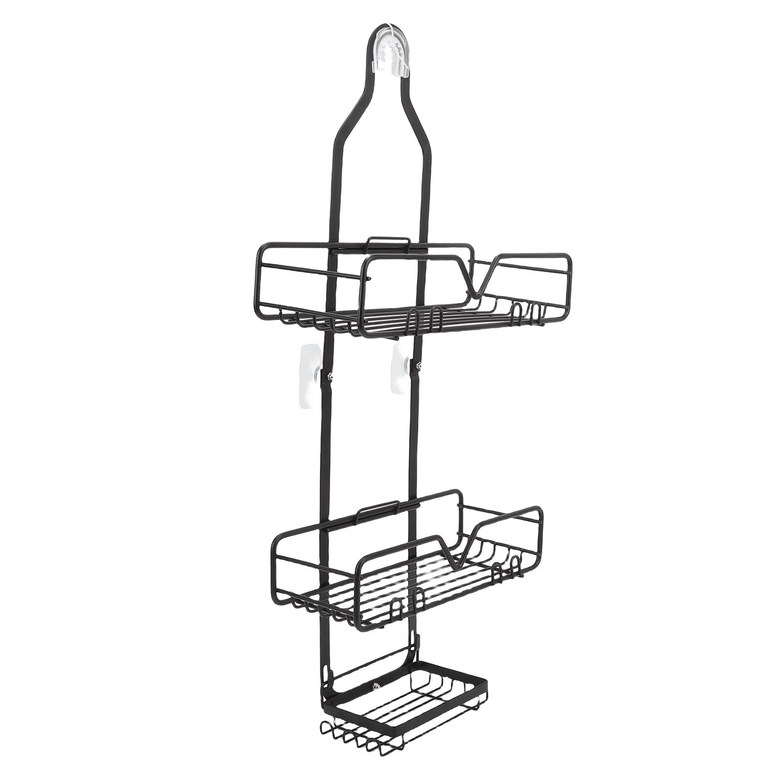 Hanging Shower Organizer Frosted Black Minimalist Modern Multi Layer High view 12