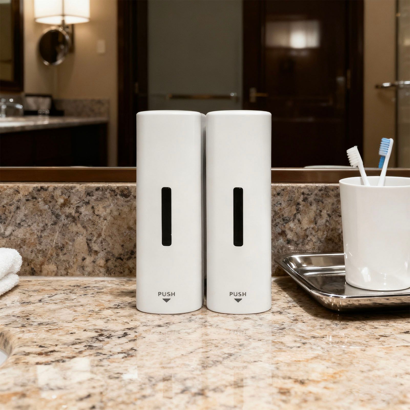 Shower Soap Dispenser 350ml 2 Chamber Leakproof Wall Mount Manual Shampoo and view 11