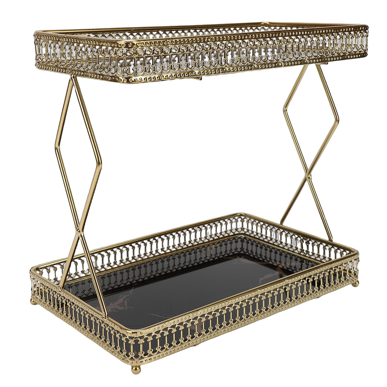 Bathroom Countertop Storage Shelf Space Saving Iron Glass 2 Tier Countertop