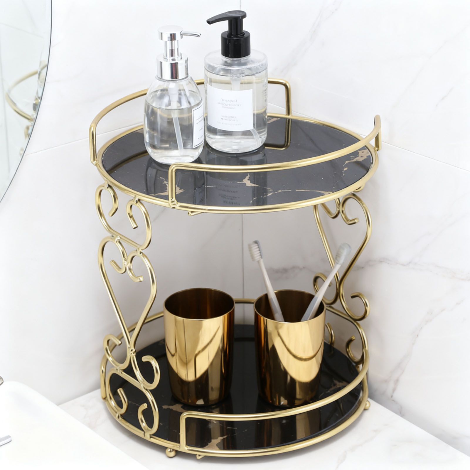 Cosmetic Storage Rack 2 Tier Makeup Organizer Shelf Bathroom Vanity Tray view 12