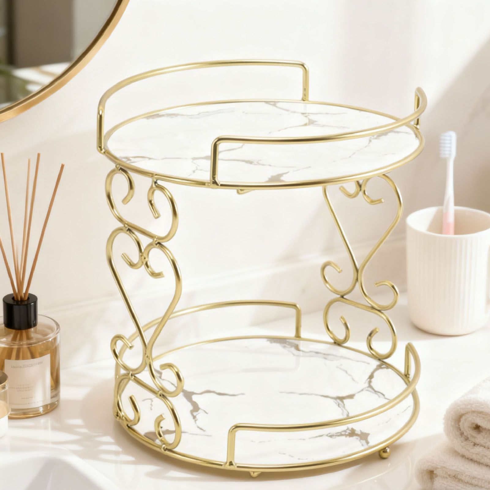 Cosmetic Storage Rack 2 Tier Makeup Organizer Shelf Bathroom Vanity Tray view 11
