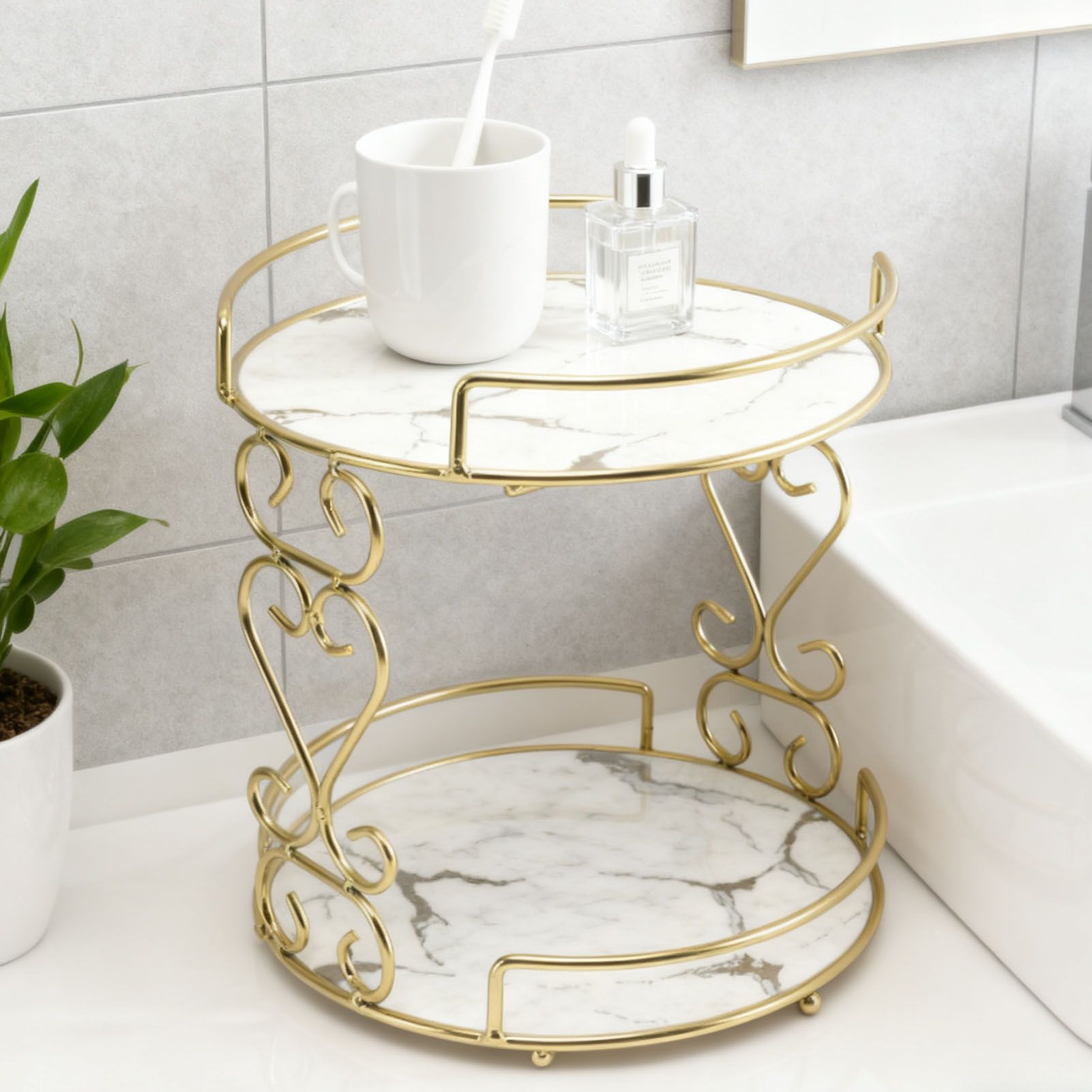 Cosmetic Storage Rack 2 Tier Makeup Organizer Shelf Bathroom Vanity Tray view 12