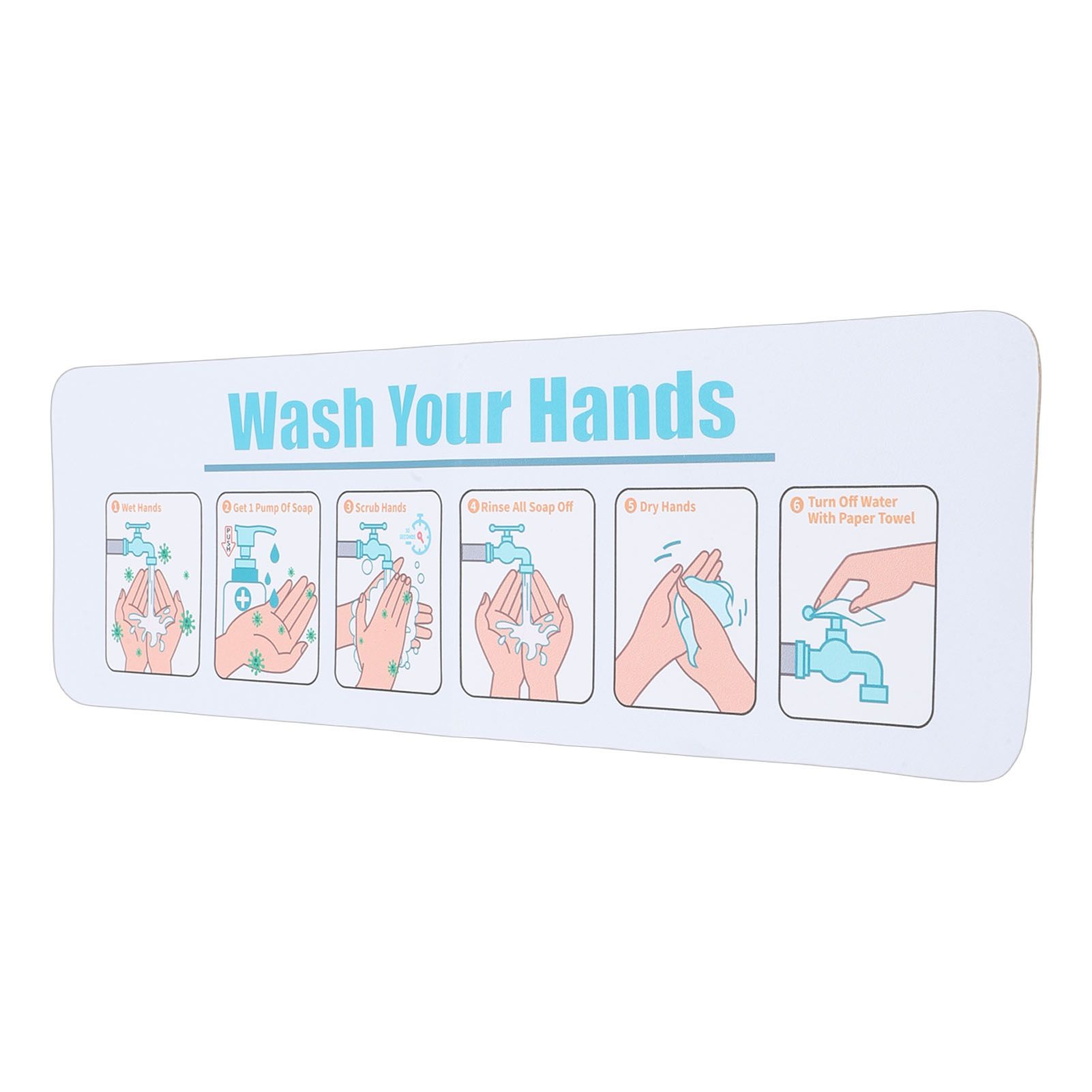 Hand Washing Instruction Sign 15x4.3 Inch Water Proof Adhesive Poster with view 4