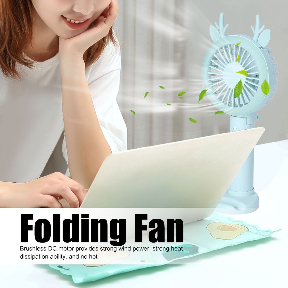 Handheld Folding Fan Mini Table Fan USB Charging for Travel Office RoomGreen view 8