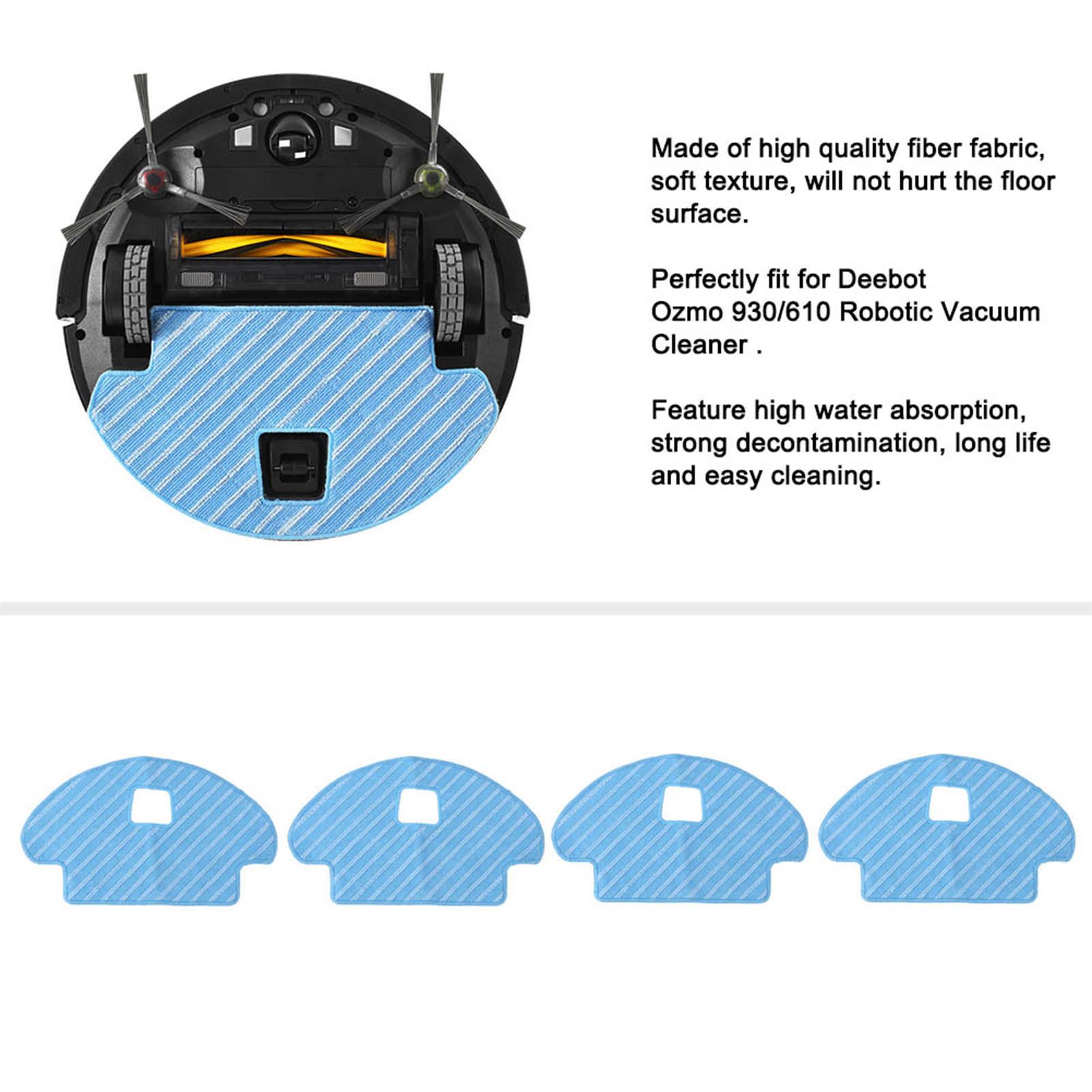4pcs Mop Cloths Replacement Fit for Deebot Ozmo 930/610 Robotic Vacuum Cleaner view 11