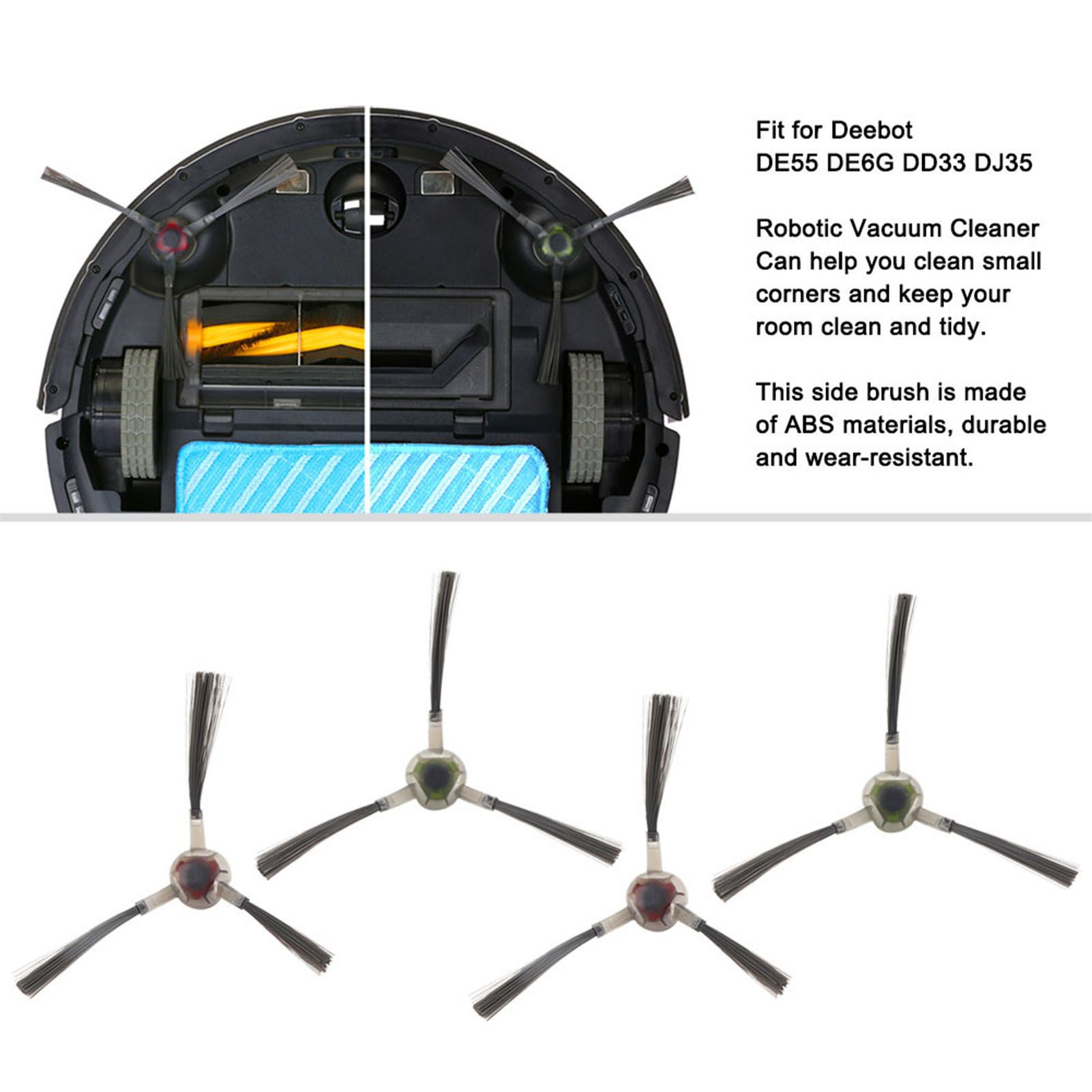 4PCS Side Brushes Replacement Fit for Deebot DE55 DE6G DD33 DJ35 Robotic view 12