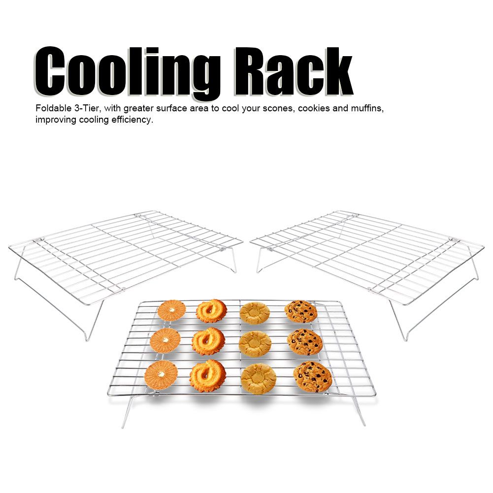 3‑Tier Cooling Rack Collapsible Folding Legs for Cookies Cakes Kitchen Baking view 11