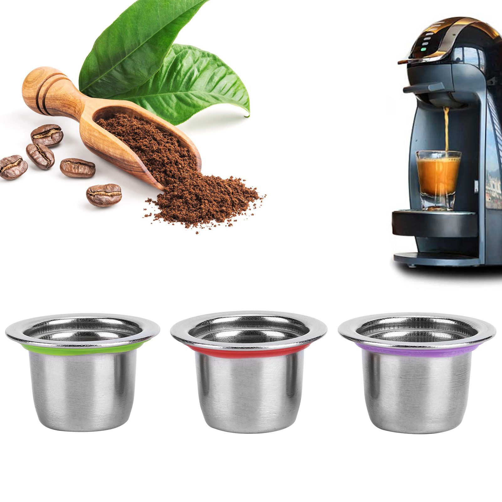 3Pcs/Set Coffee Capsule Reusable Pod Stainless Steel Refillable Filter view 9