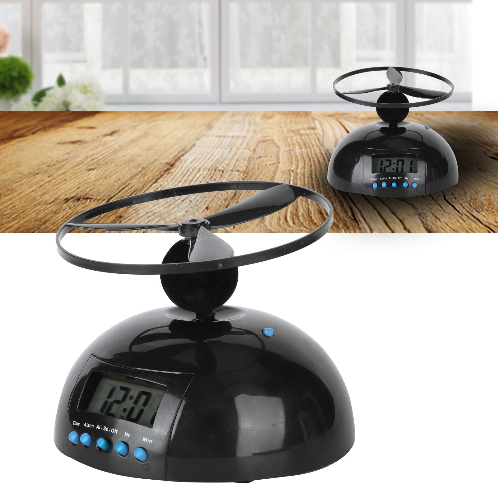 Alarm Clock Novelty Flying LCD Digital Portable Mini Round Propeller Household view 9