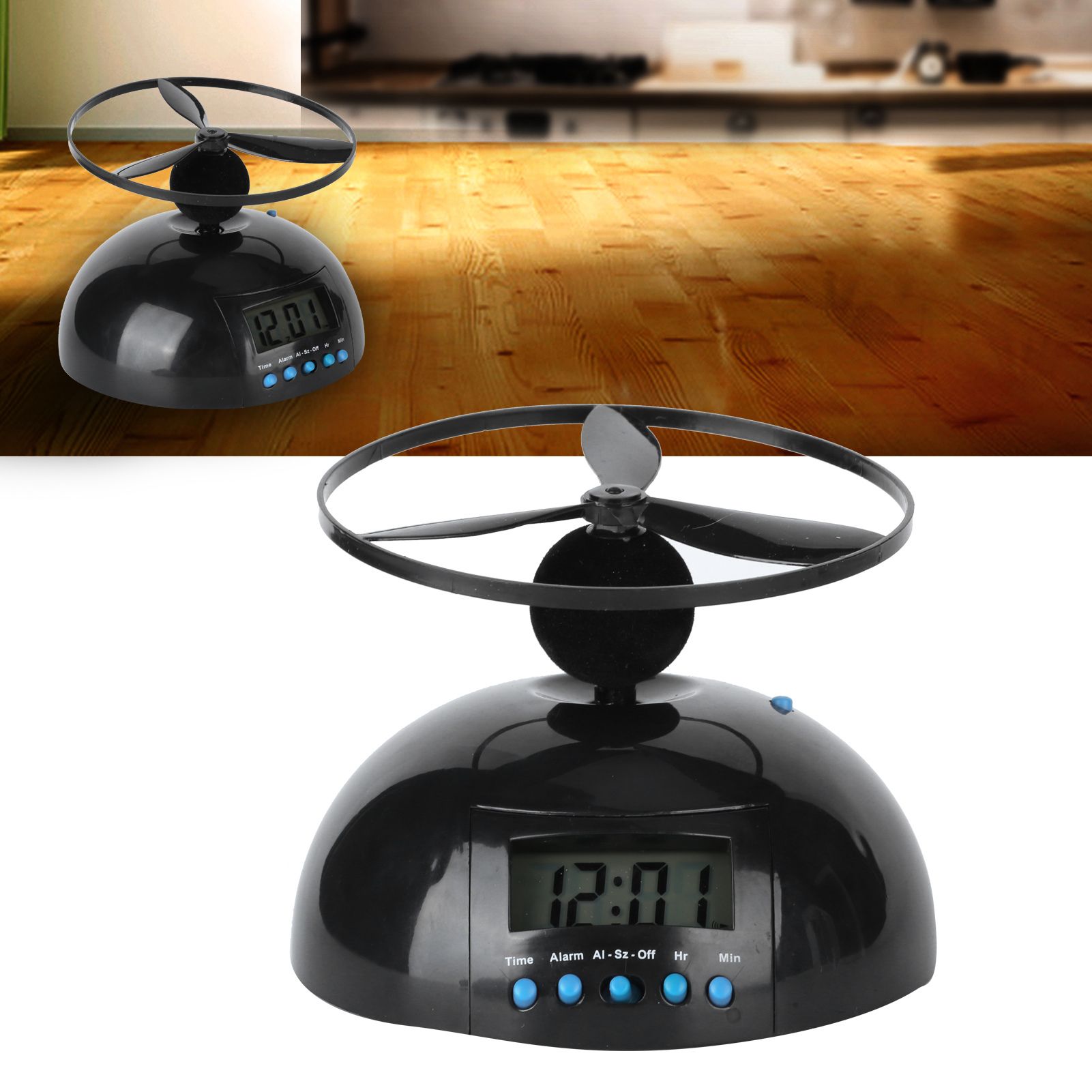 Alarm Clock Novelty Flying LCD Digital Portable Mini Round Propeller Household view 10