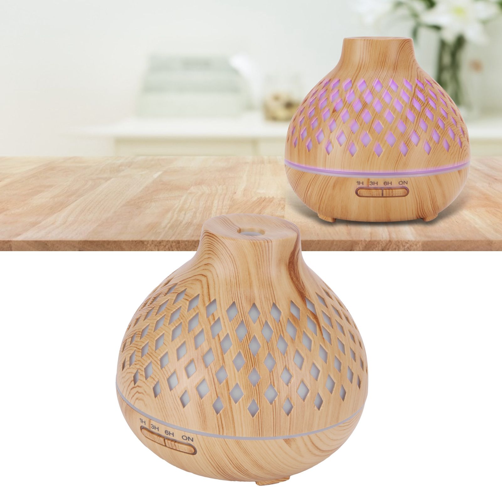 400ml Light Wood Grain Air Diffuser Electric Aroma Humidifier with Ambient view 9