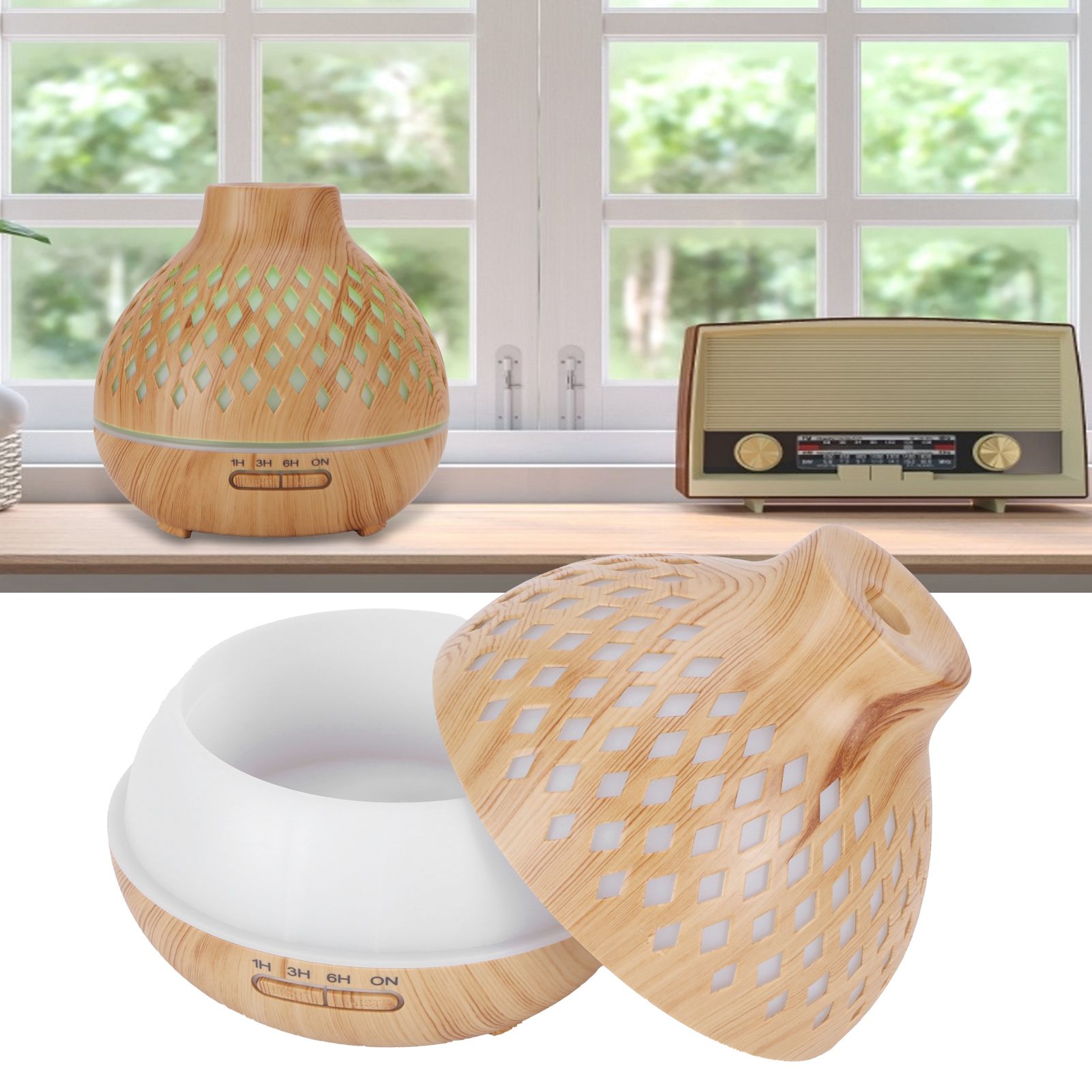 400ml Light Wood Grain Air Diffuser Electric Aroma Humidifier with Ambient view 10