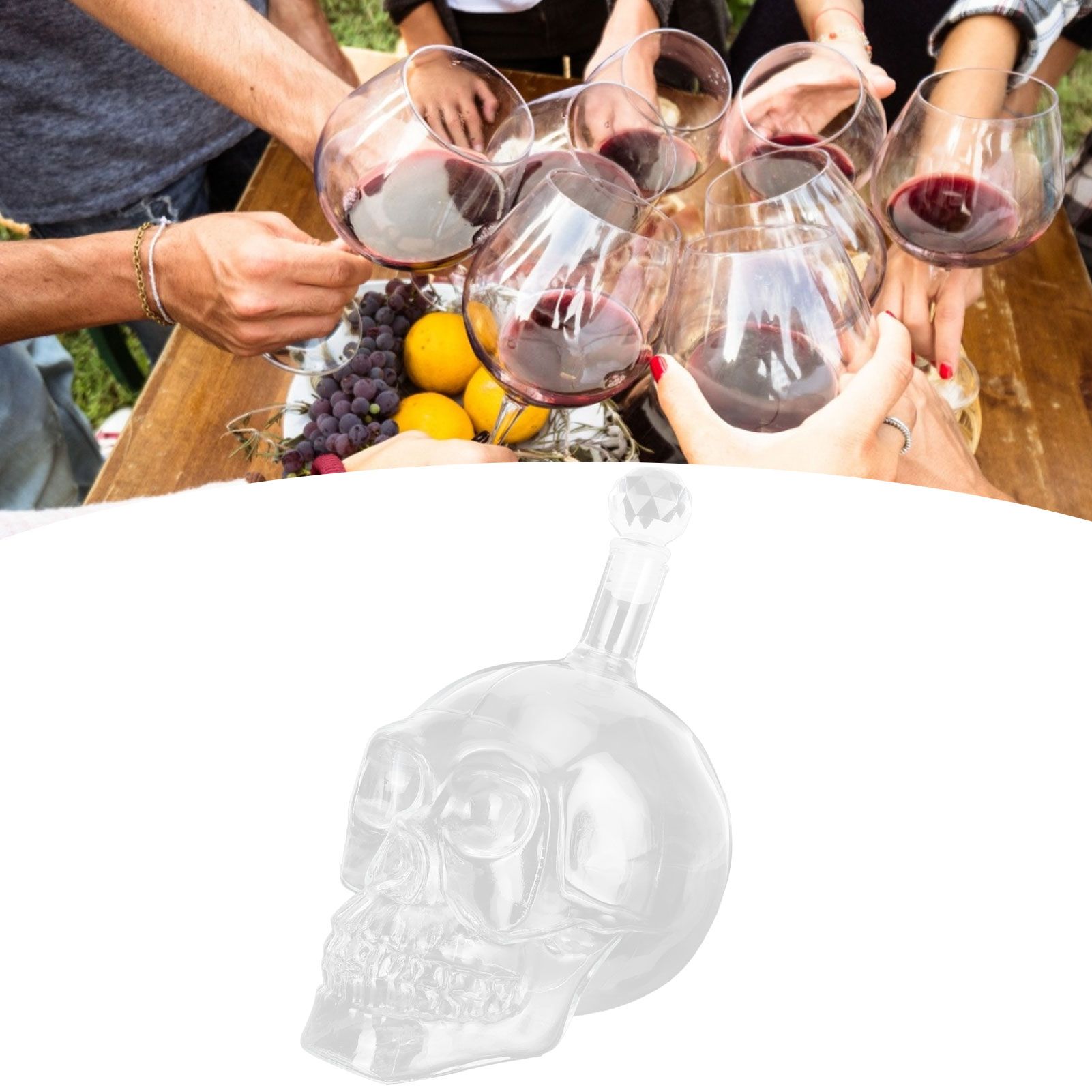 Skull Shape Glass Wine Bottle Transparent Whisky Bottle Container for Bar KTV view 10