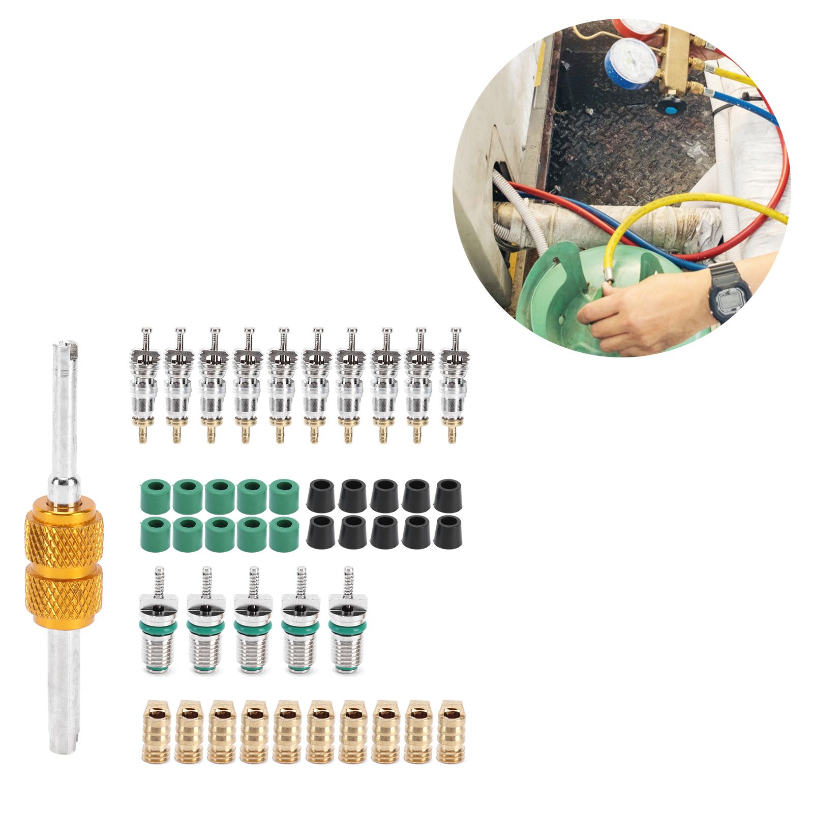 46PCS/Set Air Conditioner Valve Core Remover Tool A/C Repair Tool Gasket Set view 12