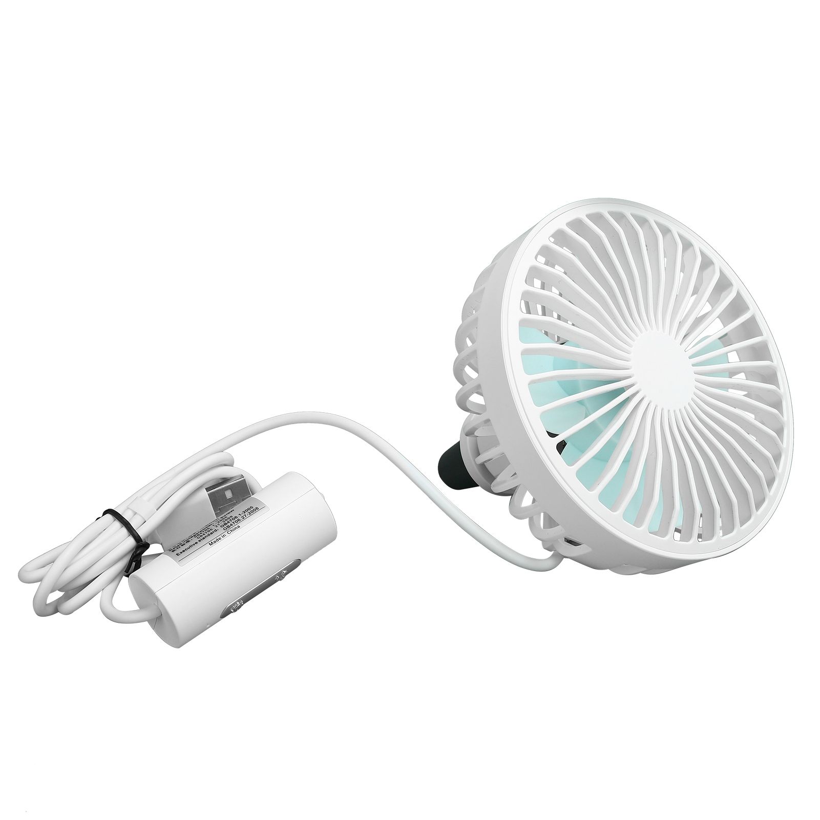 Car Cooling Fan Mini Portable USB Powered Fan with Ambient Light 3 Speed