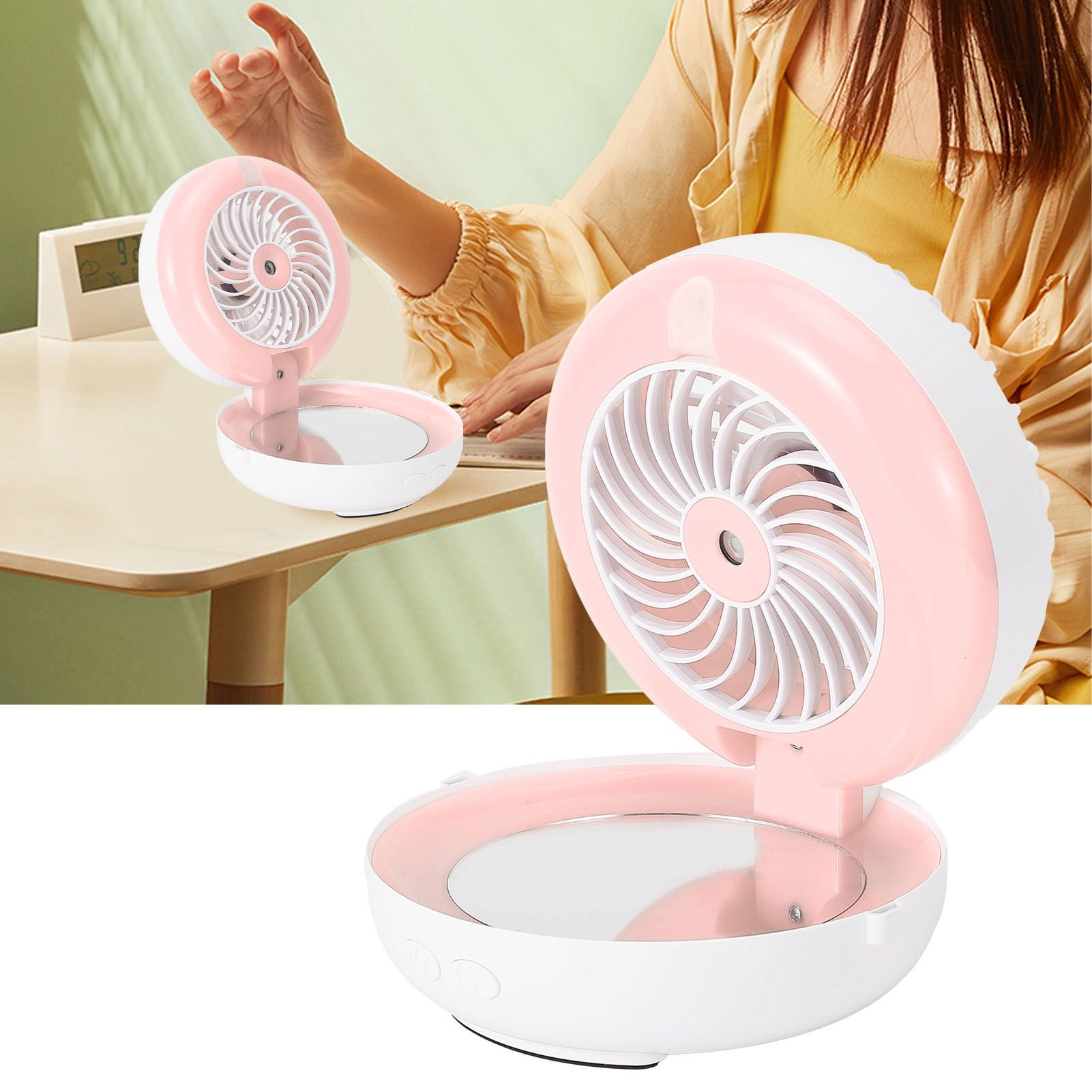 Multifunctional Folding Fan Portable USB Charging Makeup Mirror Humidifier view 11