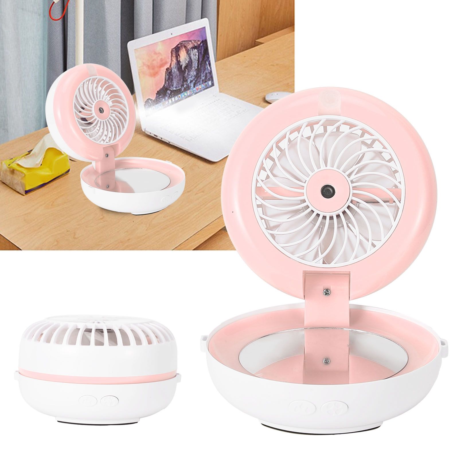 Multifunctional Folding Fan Portable USB Charging Makeup Mirror Humidifier view 12