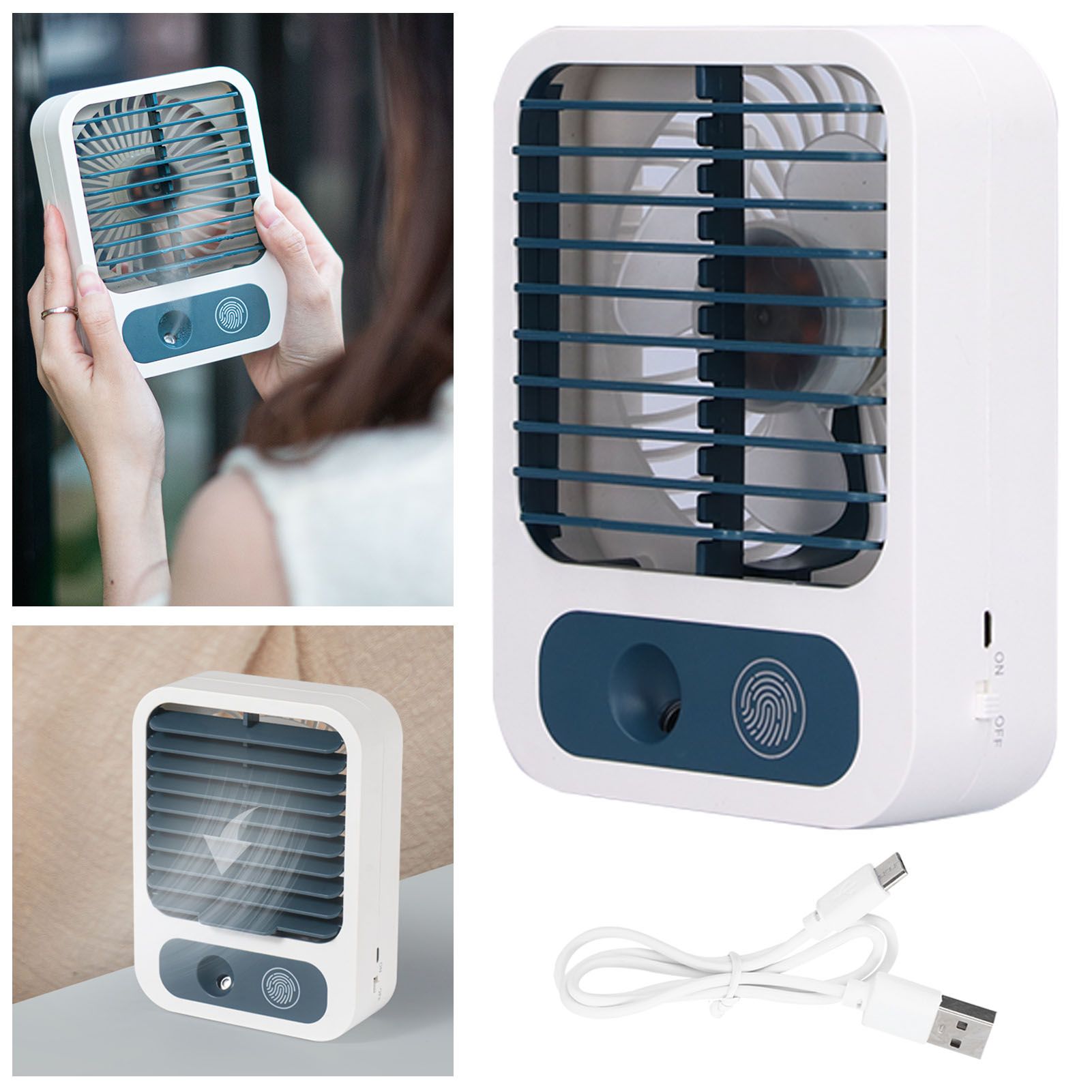 Humidifying Spray Fan Mini Portable Air Cooler Handheld USB Charging Fan White view 11