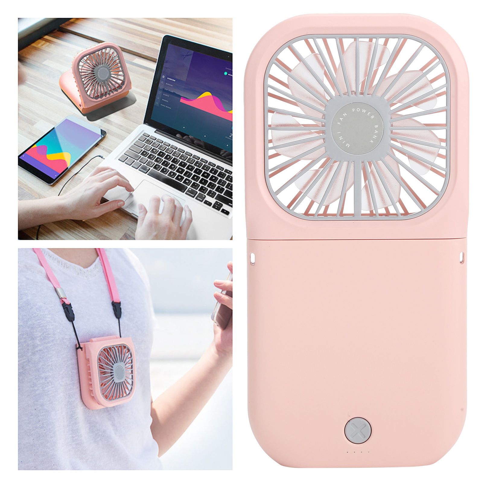 Hanging Neck Fan Mini Portable Folding 3 Speed Adjustable USB Charging Low view 11