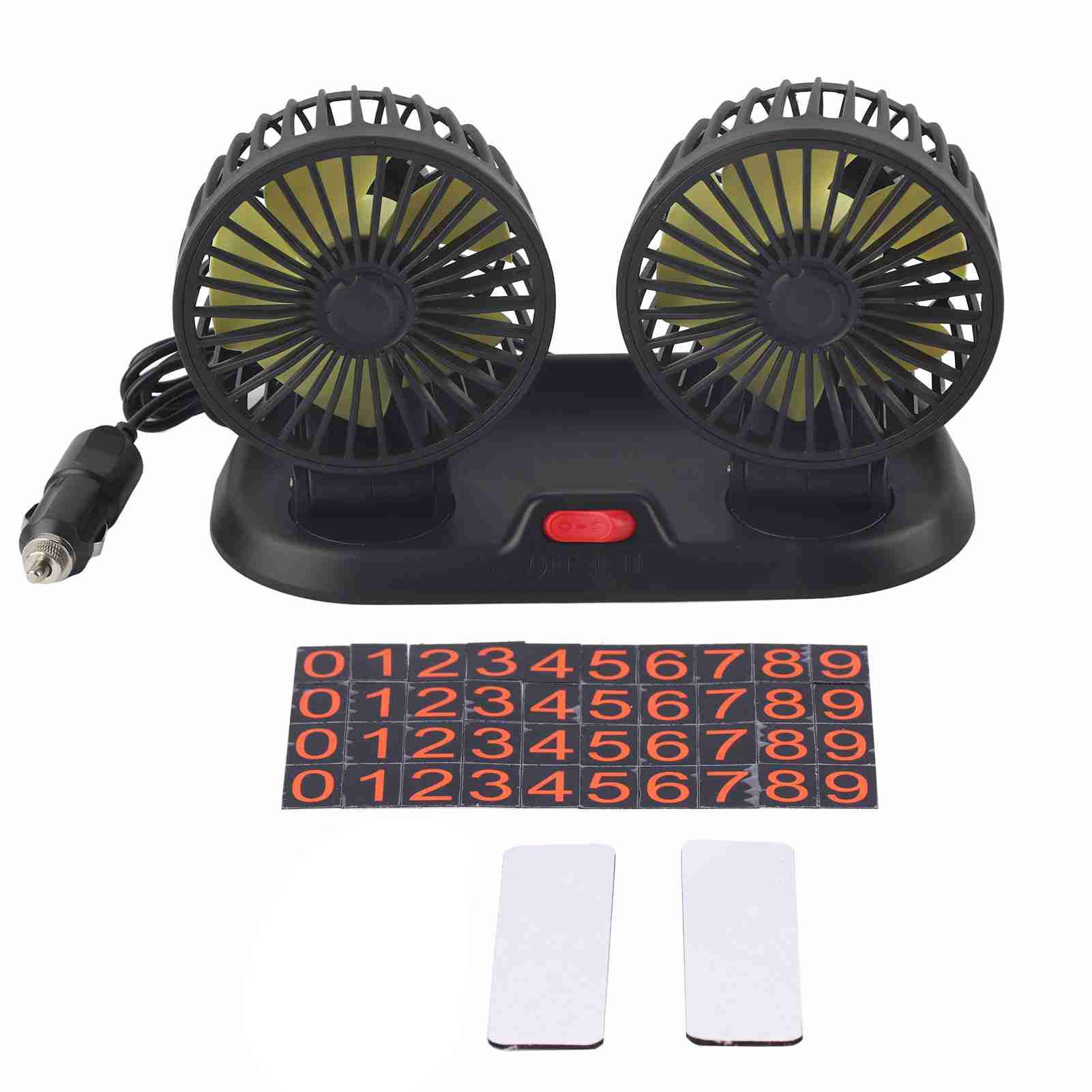 Electric Car Fan 360° Rotatable DoubleHead 5 Blades 2 Speeds Cooling Fan for view 2