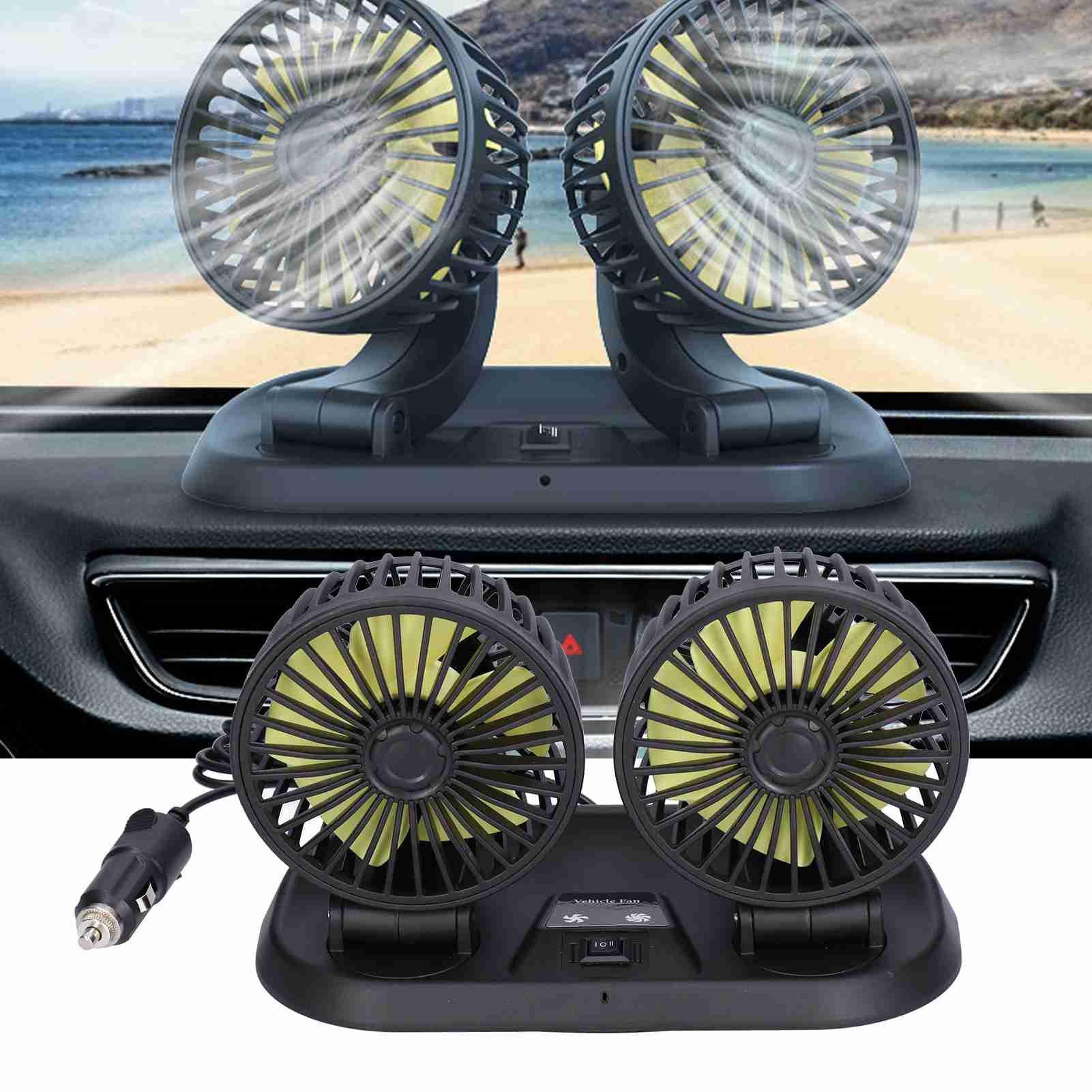Electric Car Fan 360° Rotatable DoubleHead 5 Blades 2 Speeds Cooling Fan for view 11