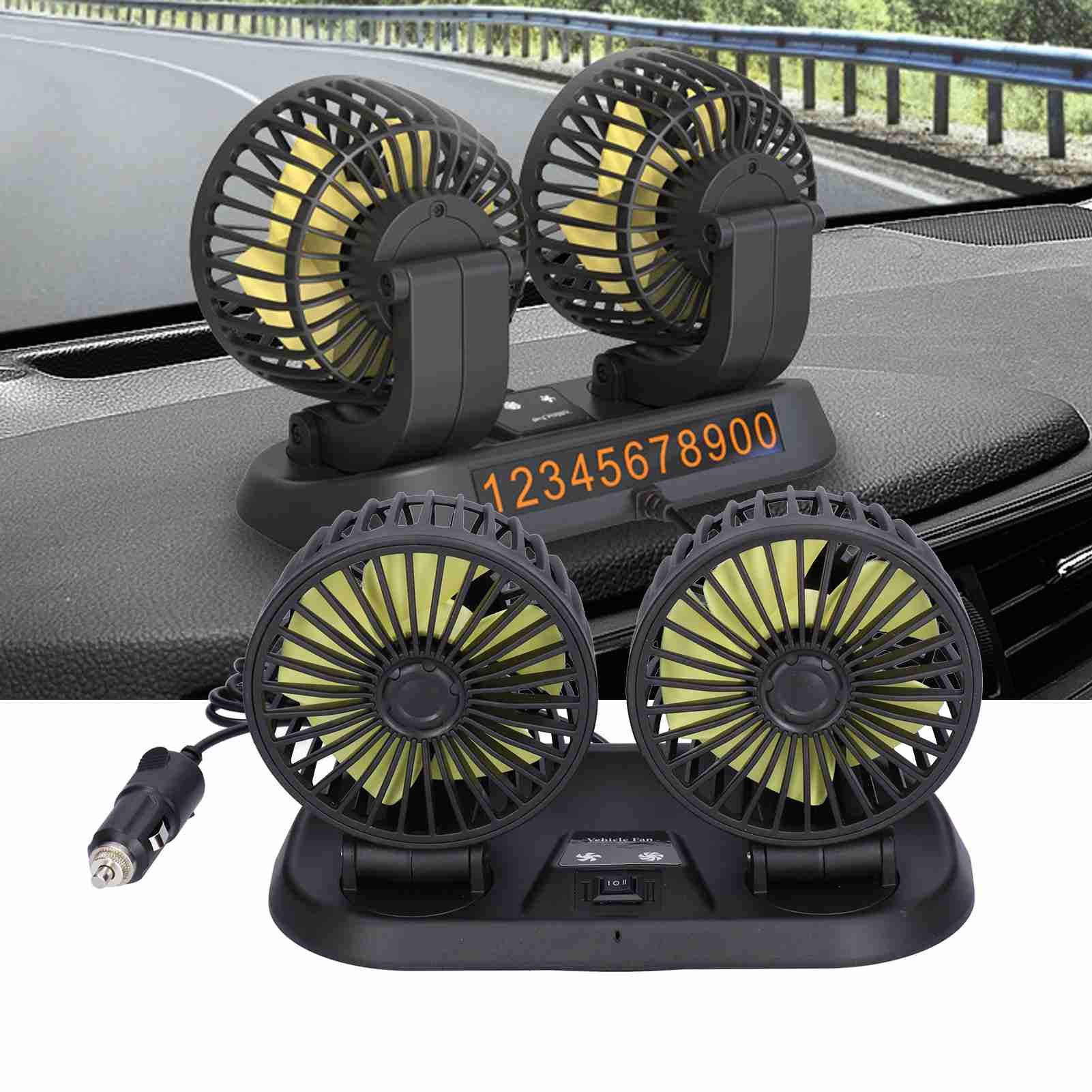 Electric Car Fan 360° Rotatable DoubleHead 5 Blades 2 Speeds Cooling Fan for view 12