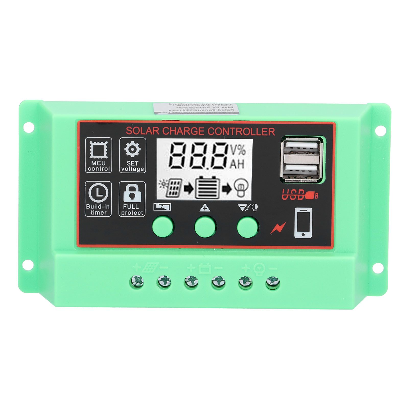 Solar Charge Controller 12V/24V Solar Controller LCD Display USB Interface view 2