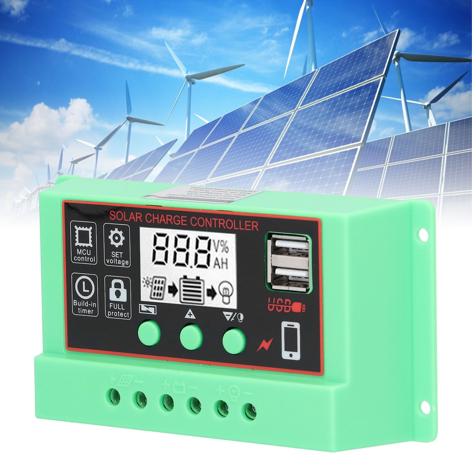 Solar Charge Controller 12V/24V Solar Controller LCD Display USB Interface view 11