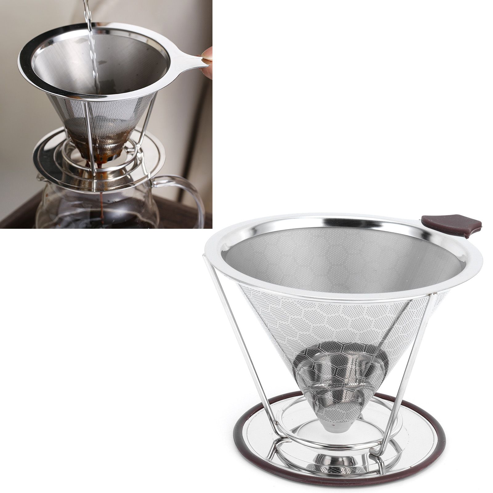 Stainless Steel Filter with Holder Coffee Filter Mesh Funnel Kitchen Coffee view 12