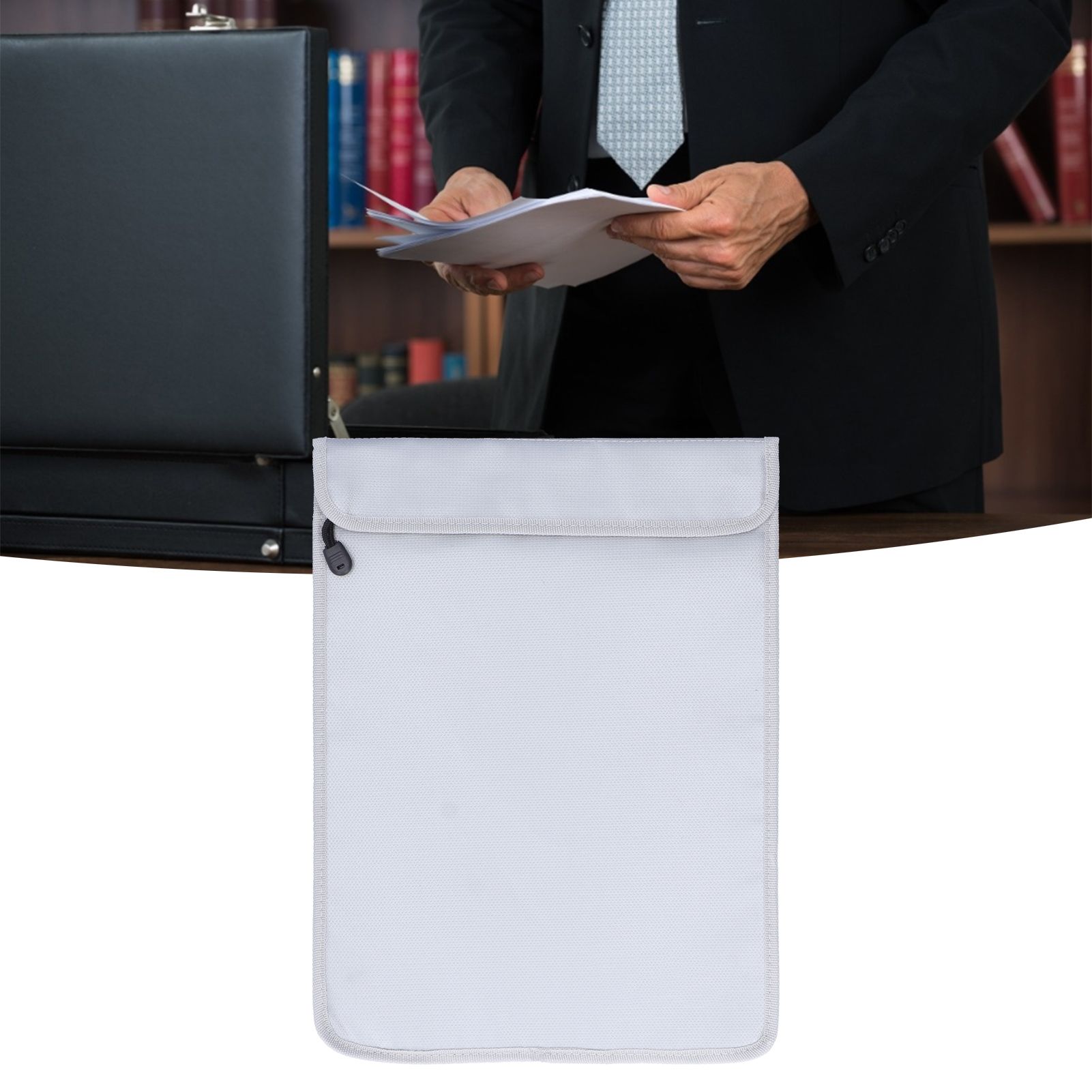 38x28cm Fireproof Safe Storage Pouch Waterproof Money Document Bag with Double view 12