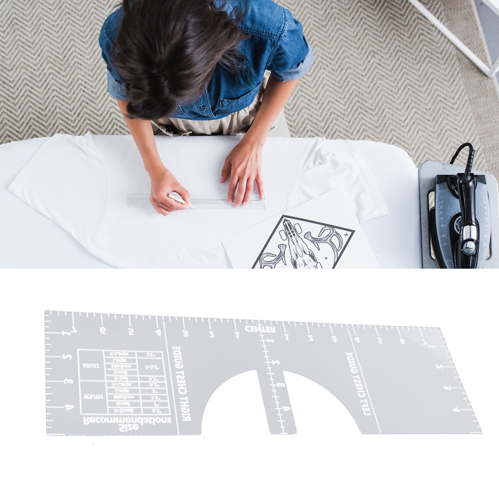 T Shirt Print Ruler Acrylic Alignment Tool Round Neck Centering Measure Guide view 12