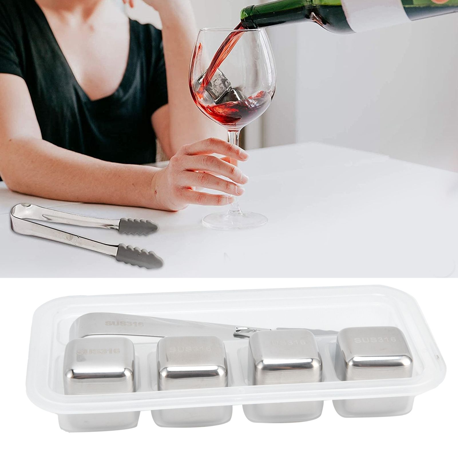 Reusable Stainless Steel Ice Cubes 4PCS Whiskey Stones Chilling Rocks with Ice view 11