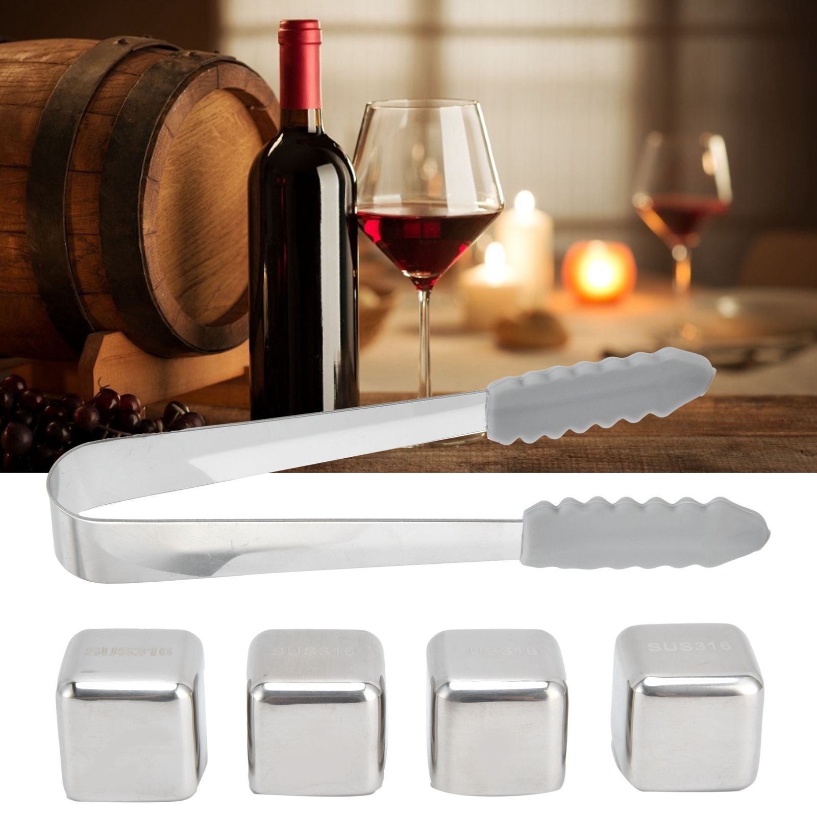 Reusable Stainless Steel Ice Cubes 4PCS Whiskey Stones Chilling Rocks with Ice view 12